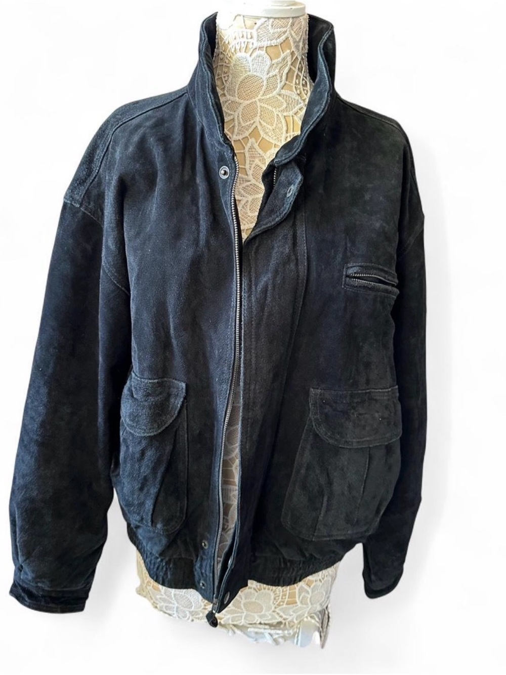 Men's Black Suede Bomber Jacket